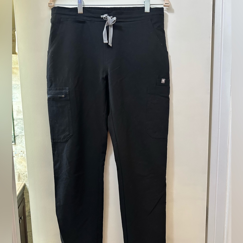 Figs Black Track Pants with Tapered Fit and Elastic Waistband